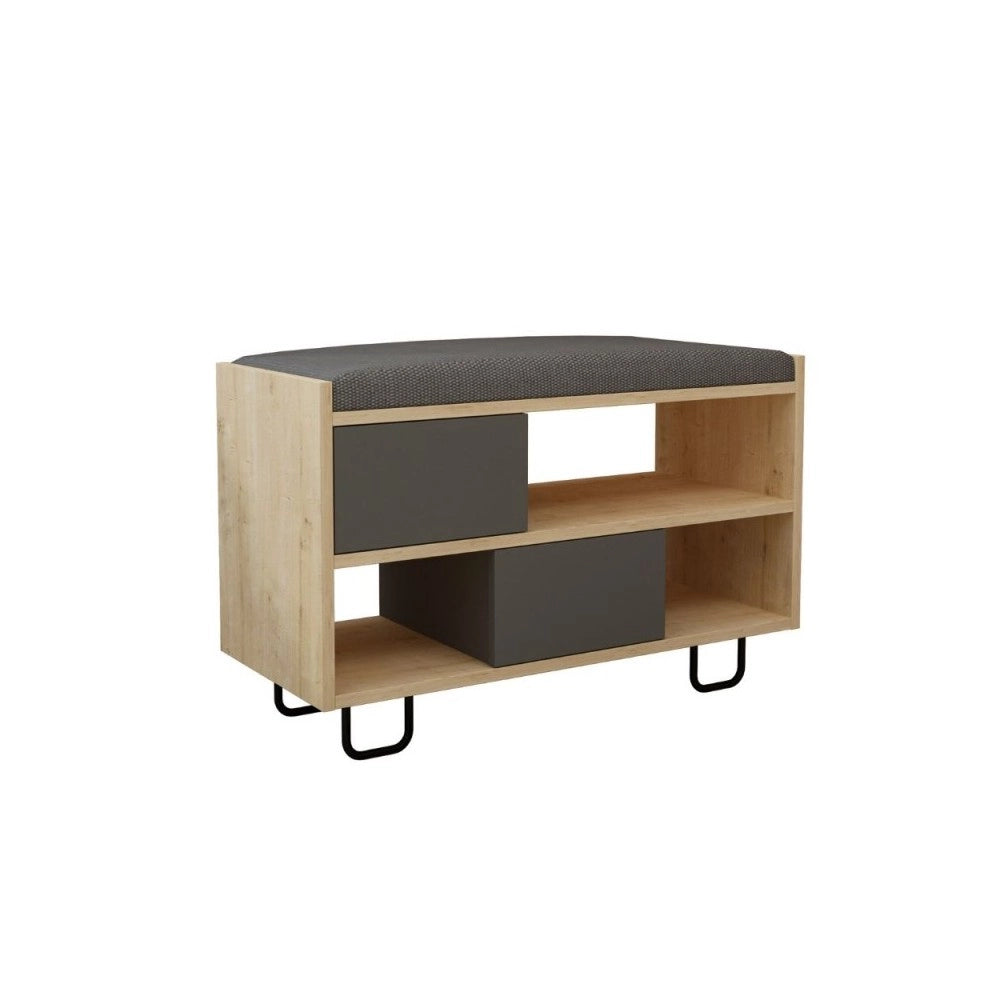 Panca scarpiera Troy con cuscino colore rovere e antracite