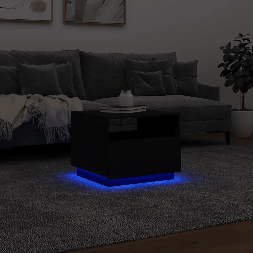 Tavolino da salotto | Tavolino da caff¨¨ | Tavolino da Soggiorno con Luci LED Nero 50x49x40 cm