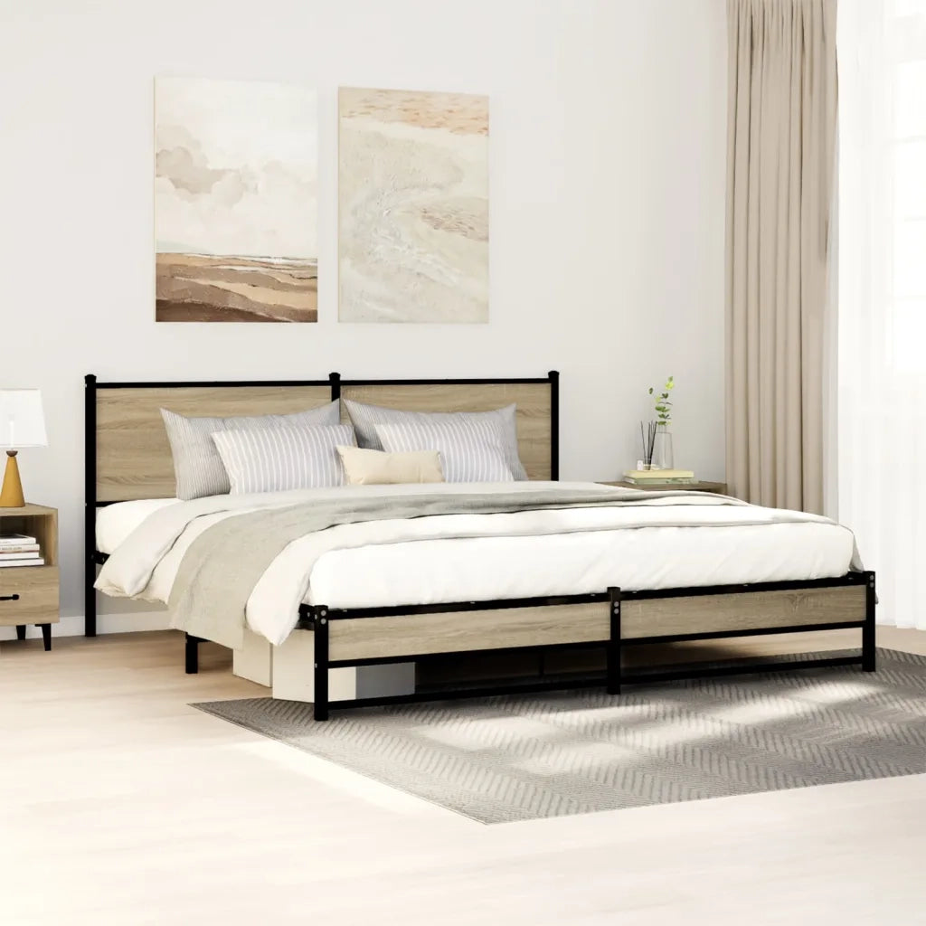 vidaXL Giroletto senza Materaso in Metallo Rovere Sonoma 183x213 cm