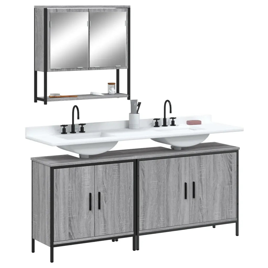 Set Mobili da Bagno 3 pz Grigio Sonoma in Legno Multistrato 3214673