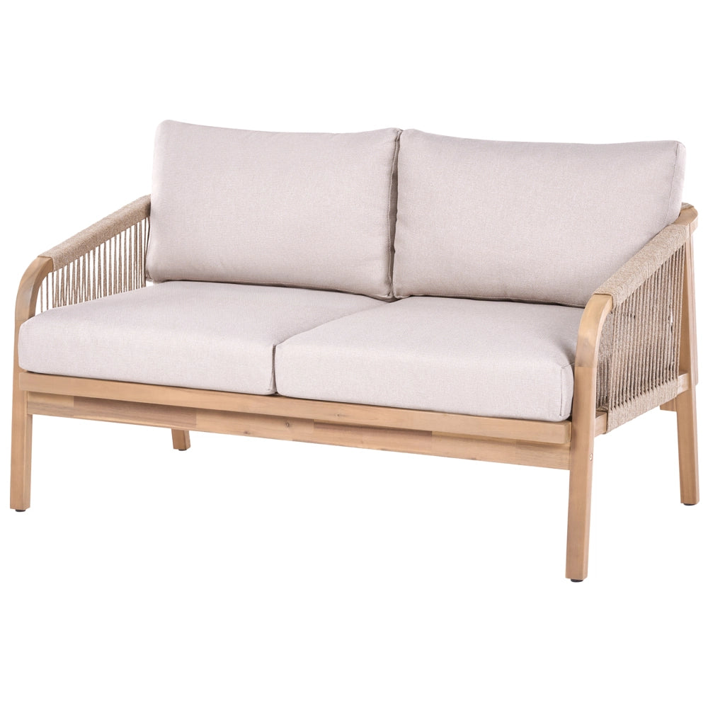Set da giardino 4 elementi in legno di acacia con cuscini beige chiaro salotto da esterno design moderno