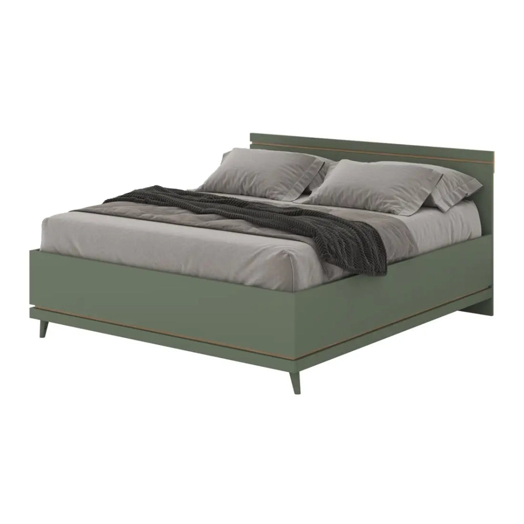 Letto contenitore NOKI – 180x200 cm verde e legno – Stile scandinavo