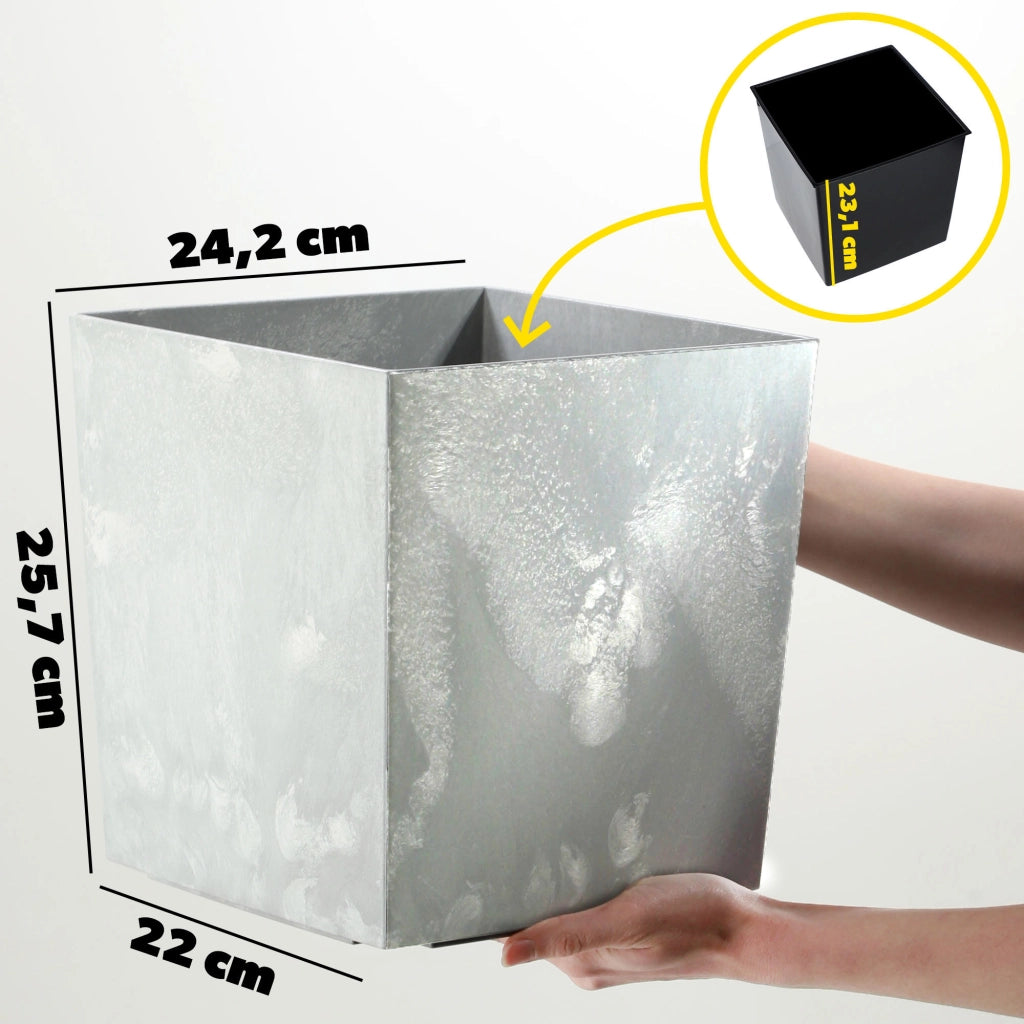 Vaso da fiori KADAX da 25 cm, copertura in plastica grigia con inserto.