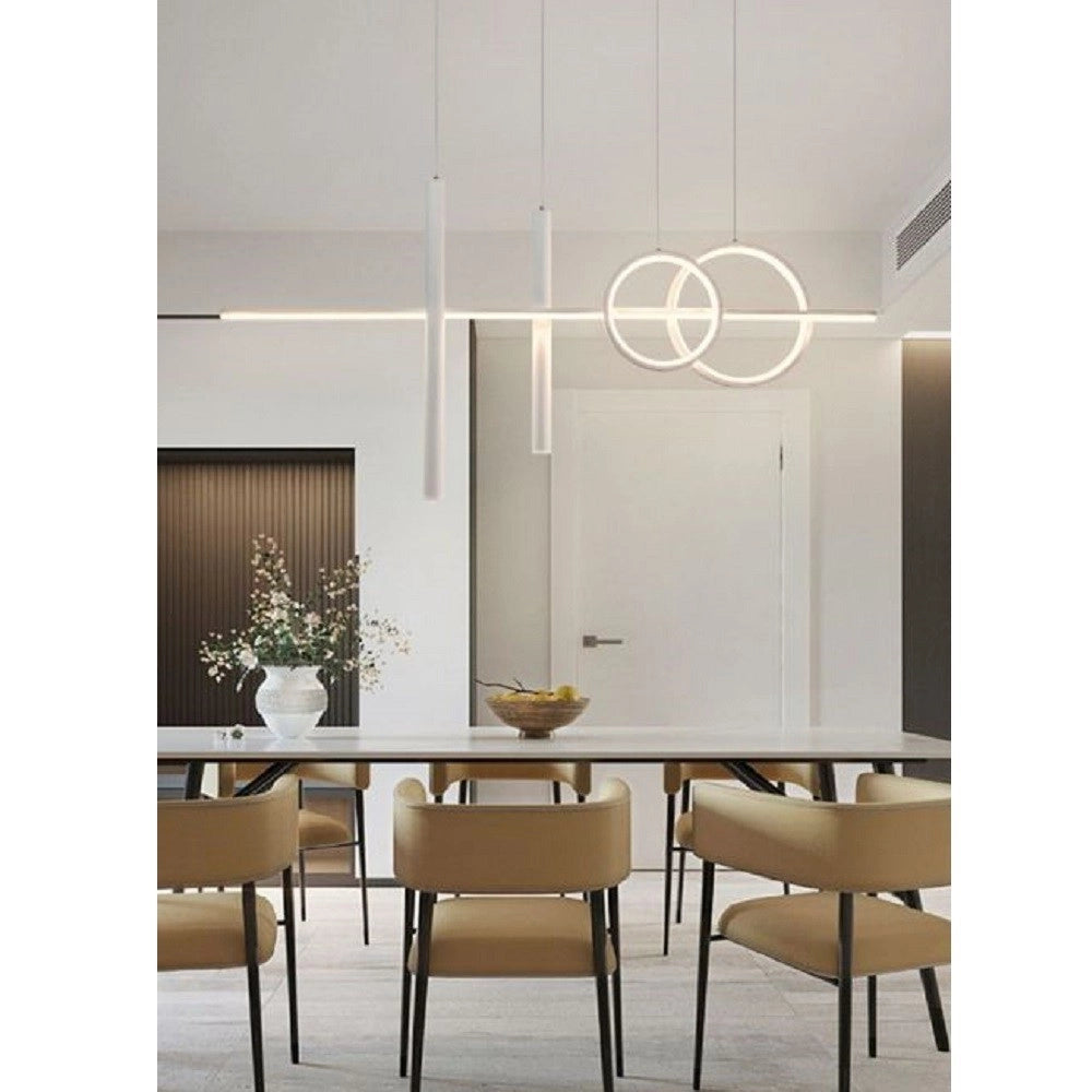 Trade Shop - Lampadario Sospeso Con Anelli Punto Luce Cilindri Luce 6500k 4000k 3000k Lp-42b -