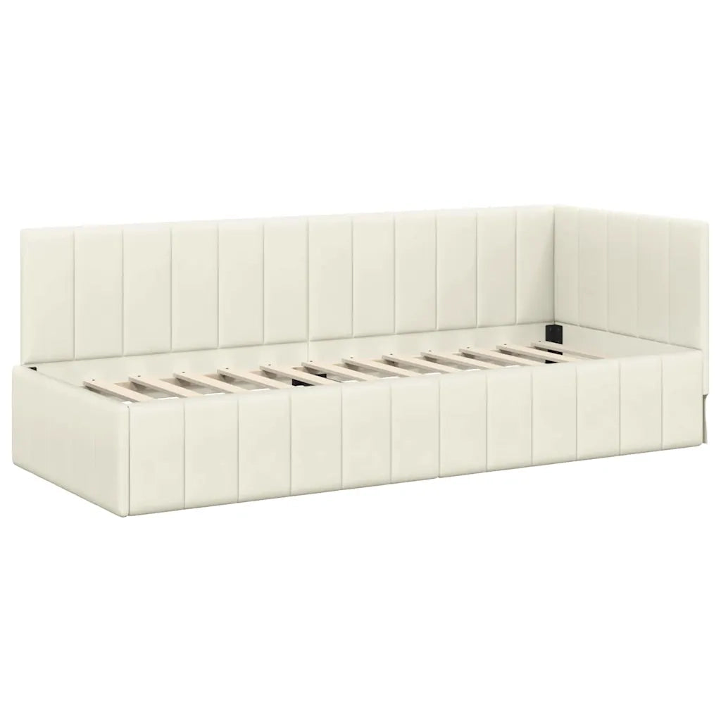 Struttura Letto Angolare con Materasso 2 pcs Crema Velluto