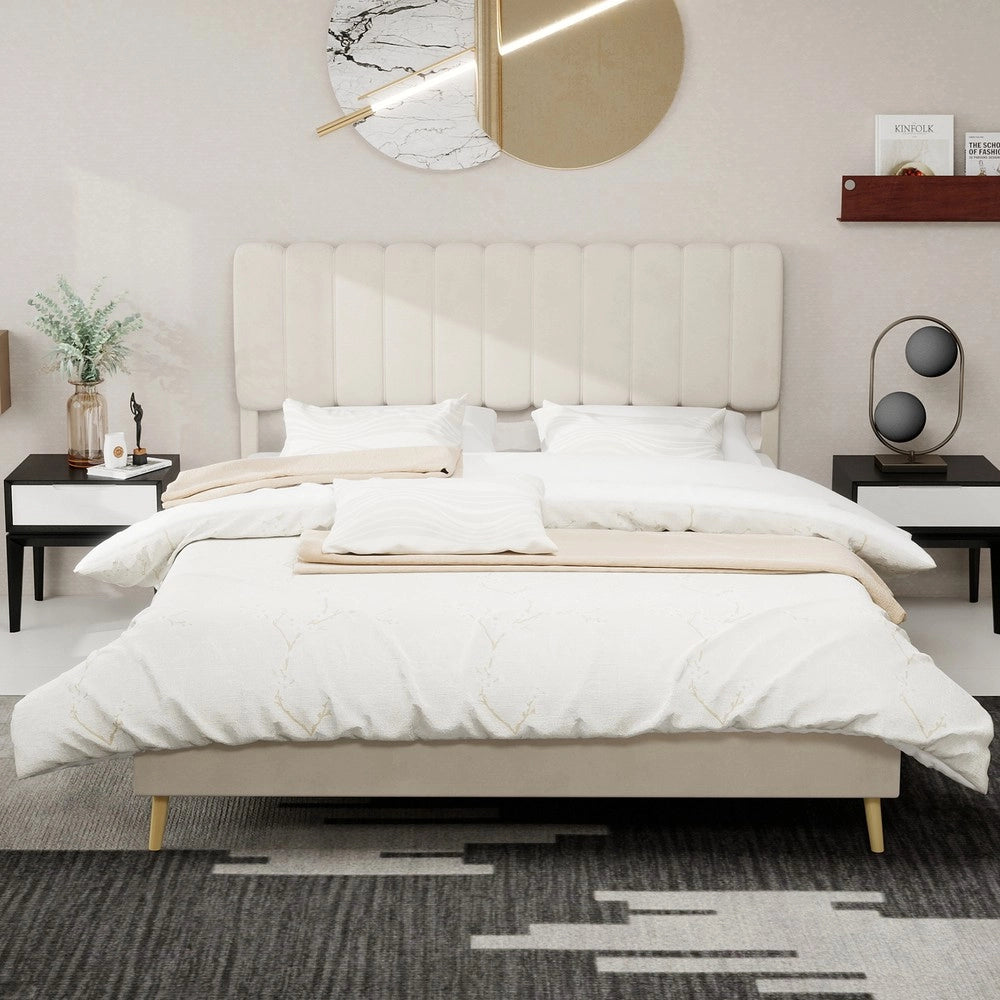 Letto imbottito con testiera ¨C Minimal ¨C Beige 160x200 cm tessuto
