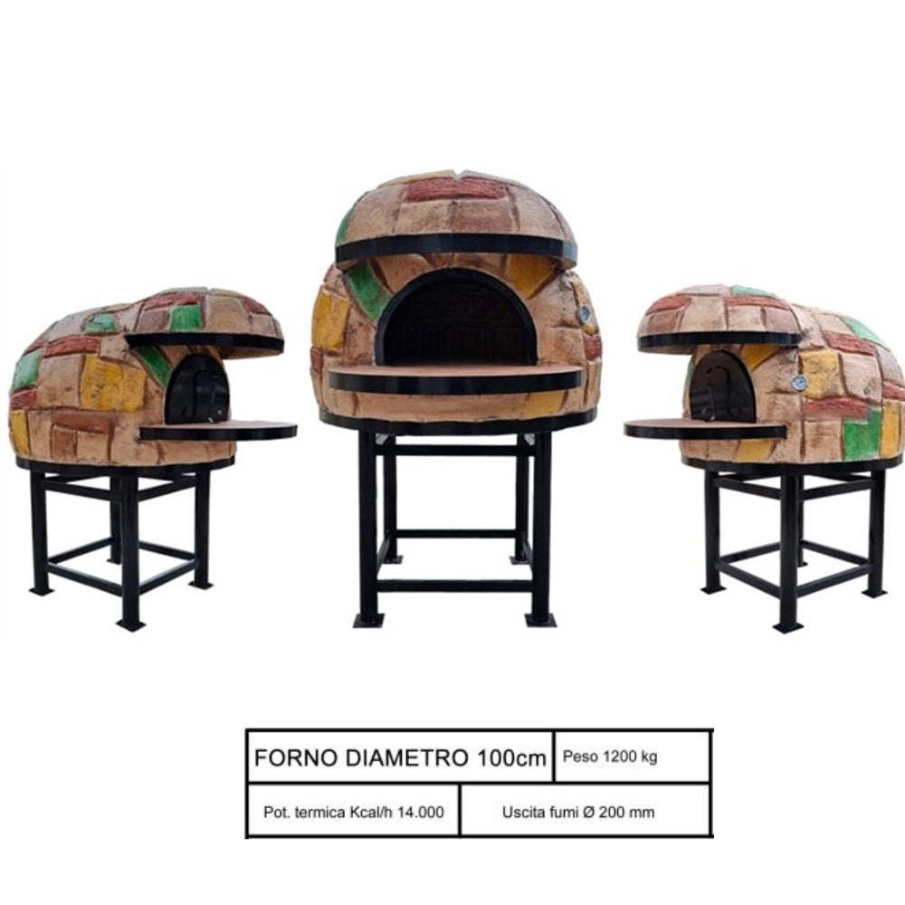 Forno legna artigianale diametro 100 cm capienza 3/4 pizze rustico base ferro