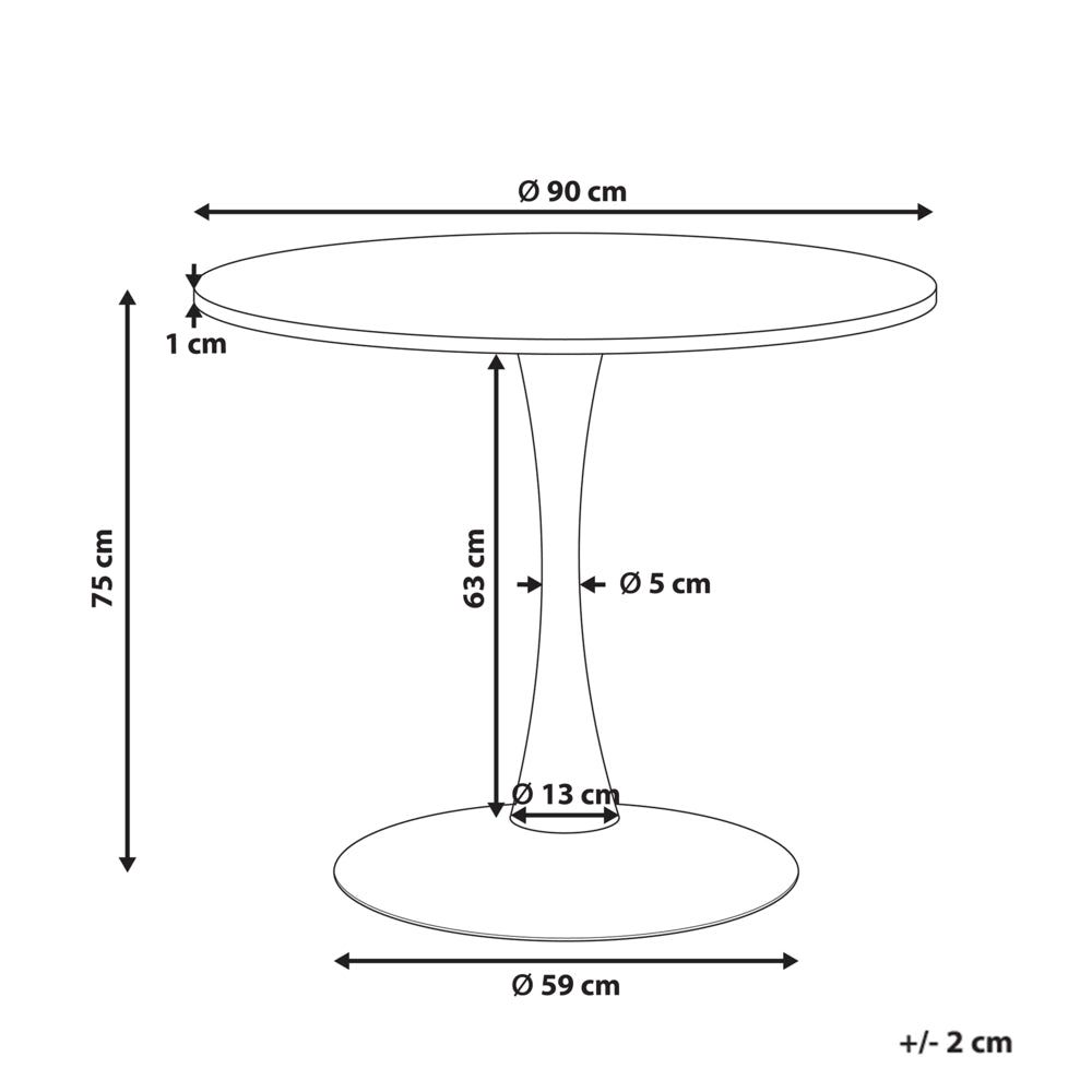 Tavolo da pranzo rotondo Piano in pietra sinterizzata effetto marmo bianco ø 90 cm Base in metallo 4 posti Cucina