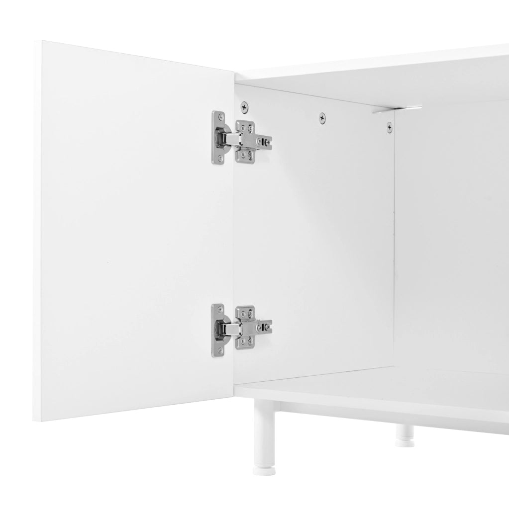 Mobile TV 180x40x48 cm con 4 ante; 2 cassetti e passacavi in MDF e pannelli di particelle bianco