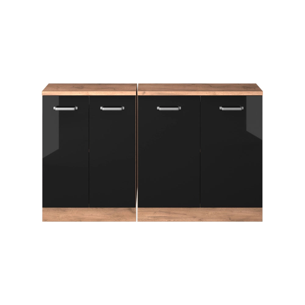 Mobile cucina sottotetto R-Line Nero lucido/Rovere dorato 140 cm Set di 2 carcasse armadio profondità 60 cm Vicco