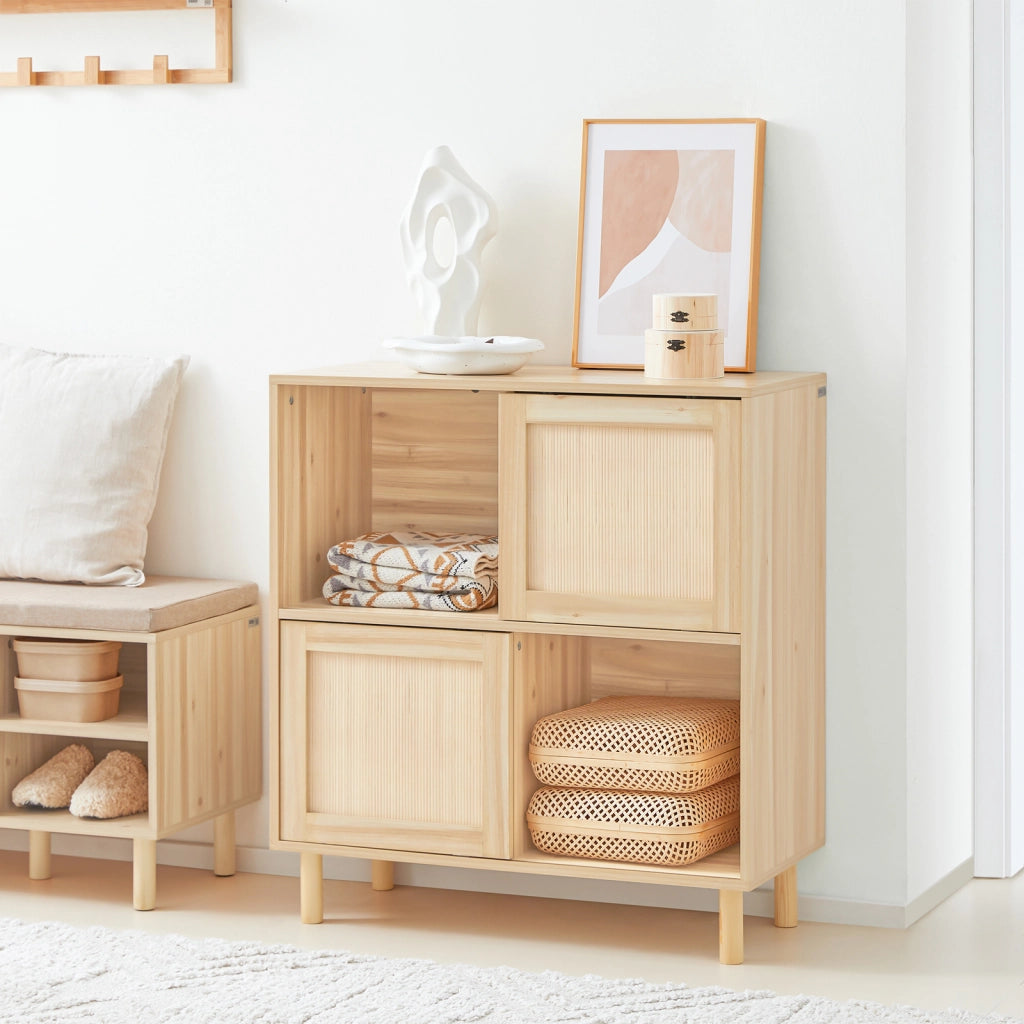 SoBuy Credenza con 2 ante scorrevoli Credenza decorativa Consolle laterale stretta Naturale 80x35x87cm FSB87-N