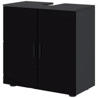 kleankin Mobile Sottolavabo Bagno in Legno con Armadietto 2 Ante, 60x30x60cm, Nero