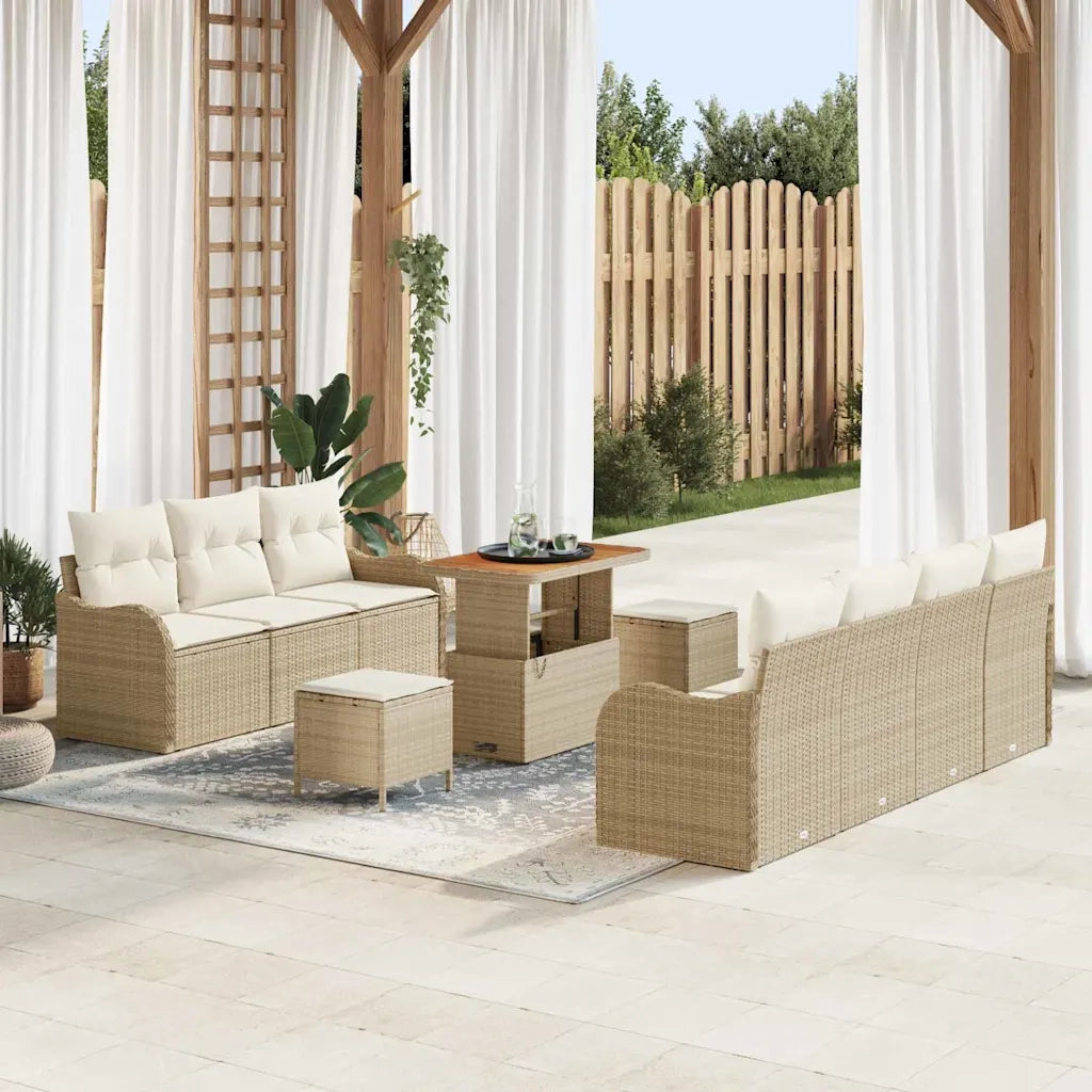 Set Divano da Giardino con cuscino 10 pcs Beige polyrattan