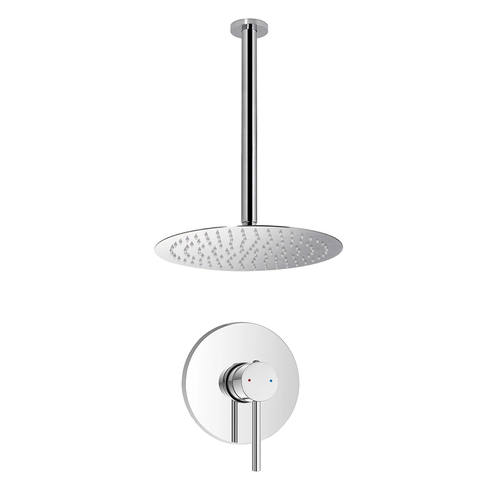 Set doccia in ottone con rubinetto doccia a incasso tondo braccio verticale e soffione tondo 20 cm cromo