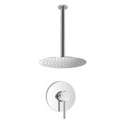 Set doccia in ottone con rubinetto doccia a incasso tondo braccio verticale e soffione tondo 20 cm cromo