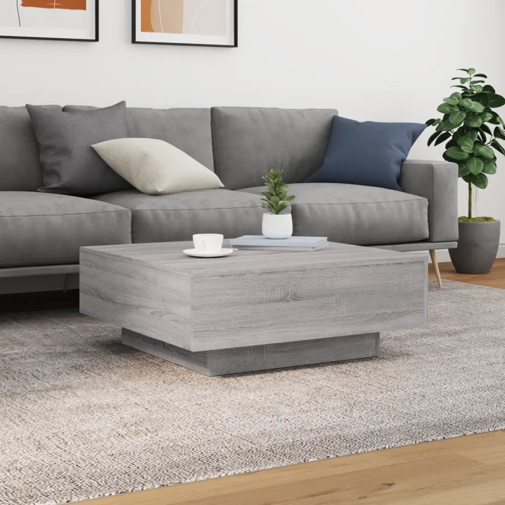 Tavolino da salotto | Tavolino da caff¨¨ | Tavolino da Soggiorno con Luci LED Grigio Sonoma 80x80x31 cm