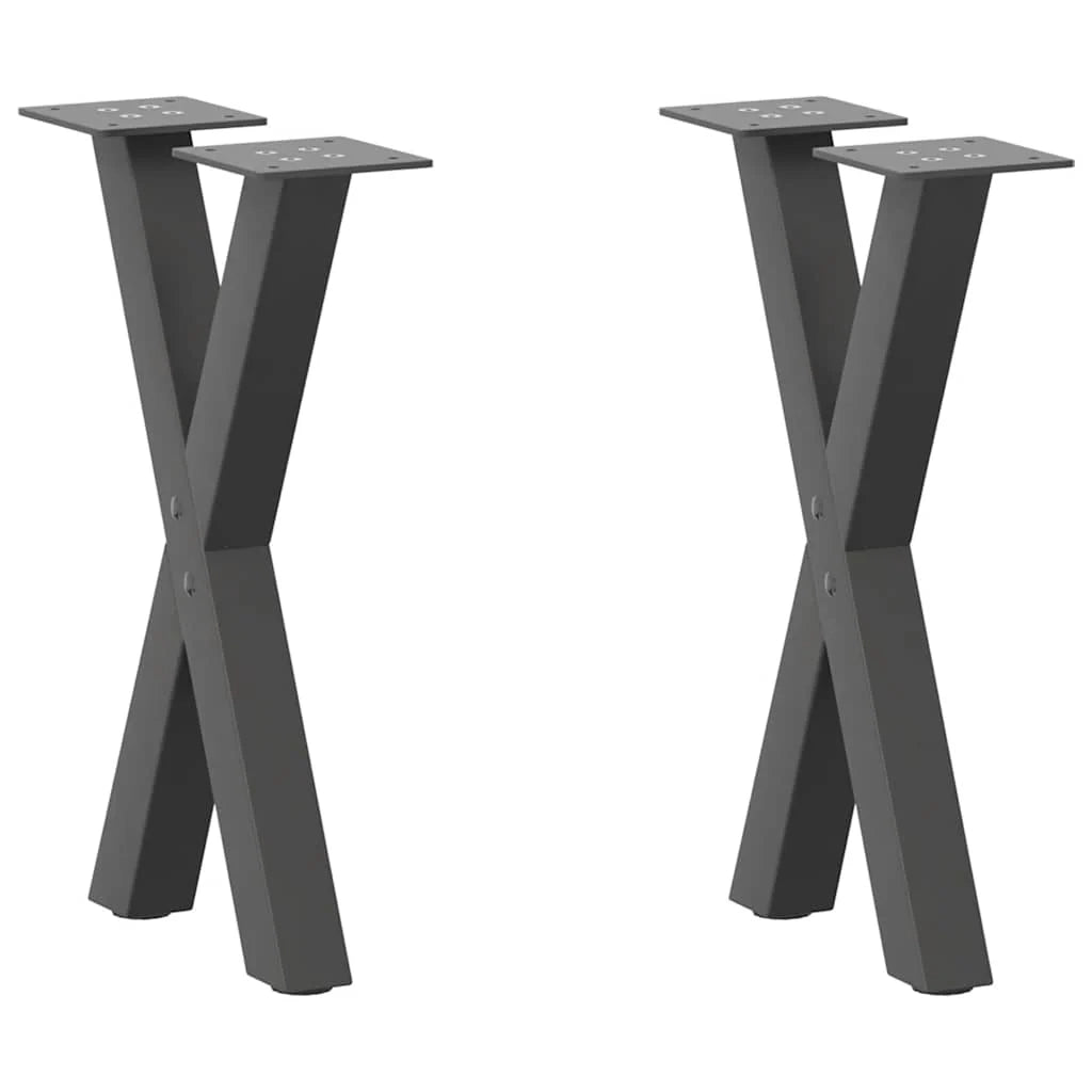 Set di 2 gambe robuste per tavolino da caffè a forma di X 28 x 42 cm con piedini livellanti design moderno acciaio antracite 02_0057165