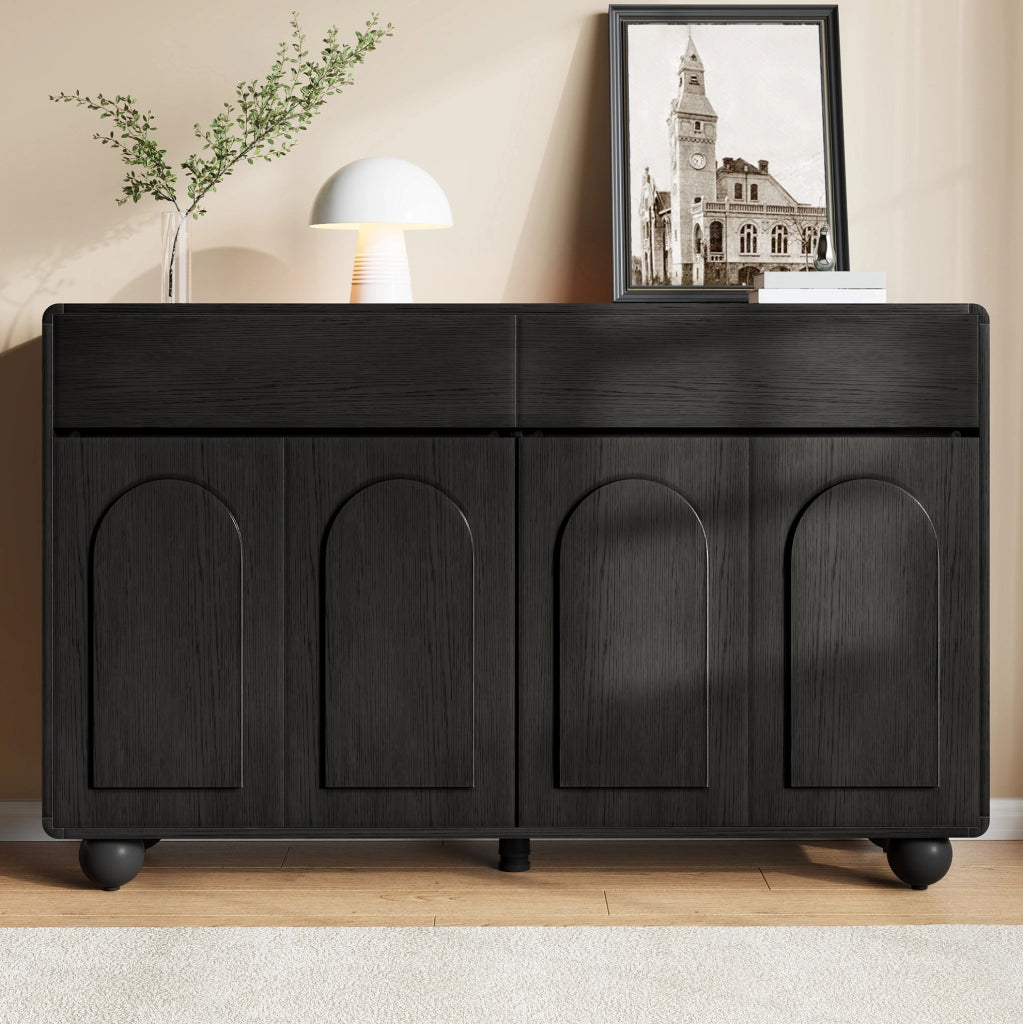 Credenza sideboard con porte ad arco; 140 x 38 x 89 cm; in PB e MDF nero