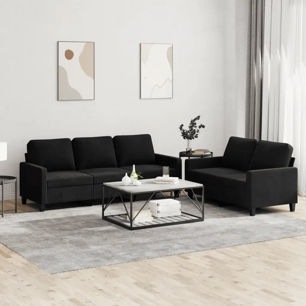 Set di Divani 2 pz con Cuscini Nero in Velluto 3201521