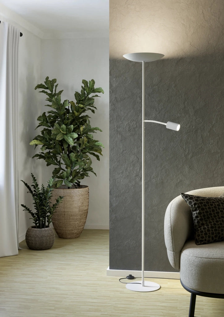 Piantana Minimal Conivarino Acciaio Bianco 2 Luci Led 30,5W 3150+480Lm