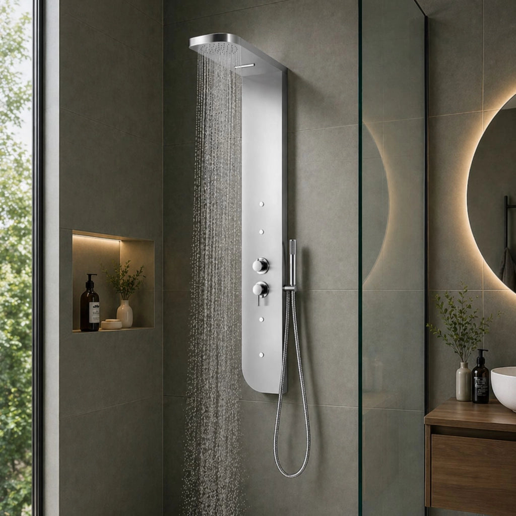Colonna doccia acciaio inox 4 funzioni getto a cascata 4 bocchette idro lombari l20xp50xh150 005 *** finitura- cromo ...