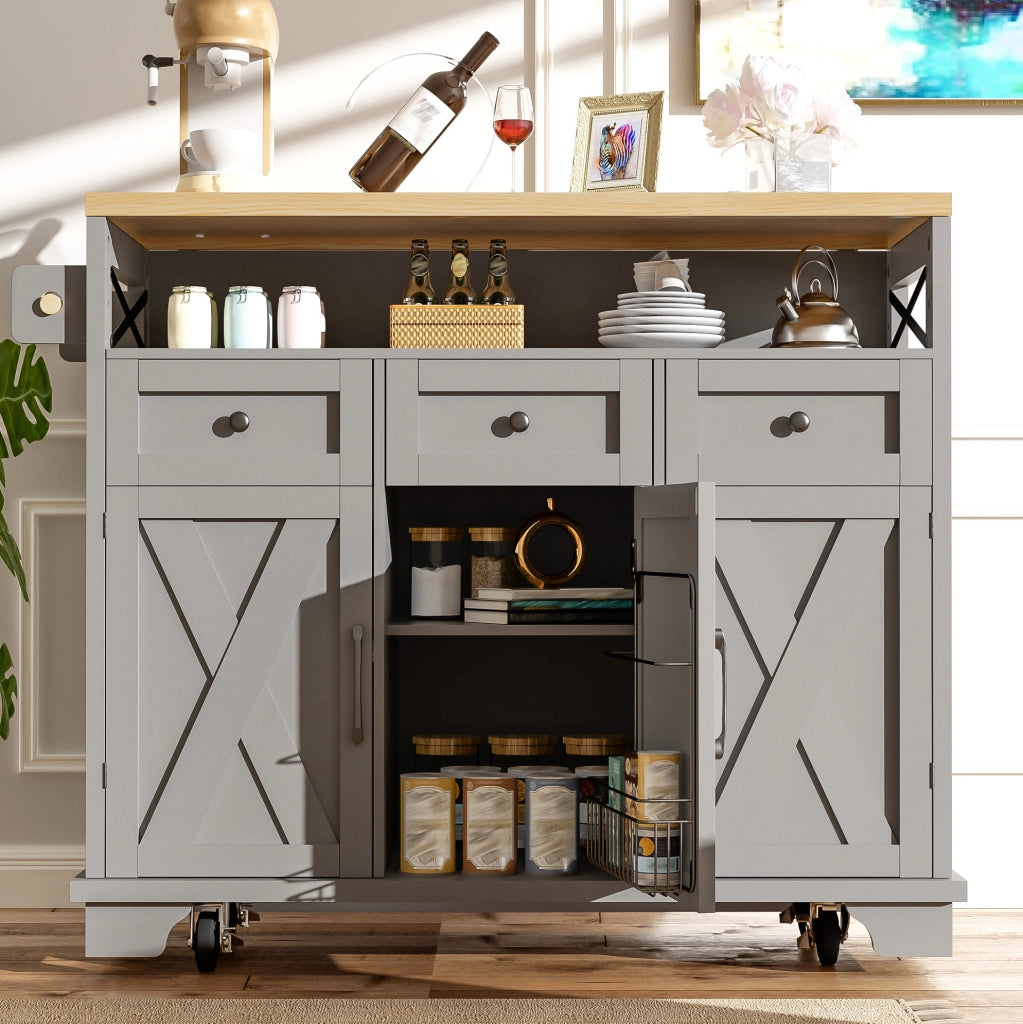 Isola cucina 118 x 43-80 x 98 cm in MDF e metallo grigio, mobile