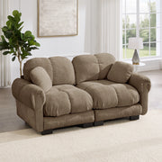 Divano modulare 2 posti 190x86x90 cm in chenille marrone con cuscini trapuntati