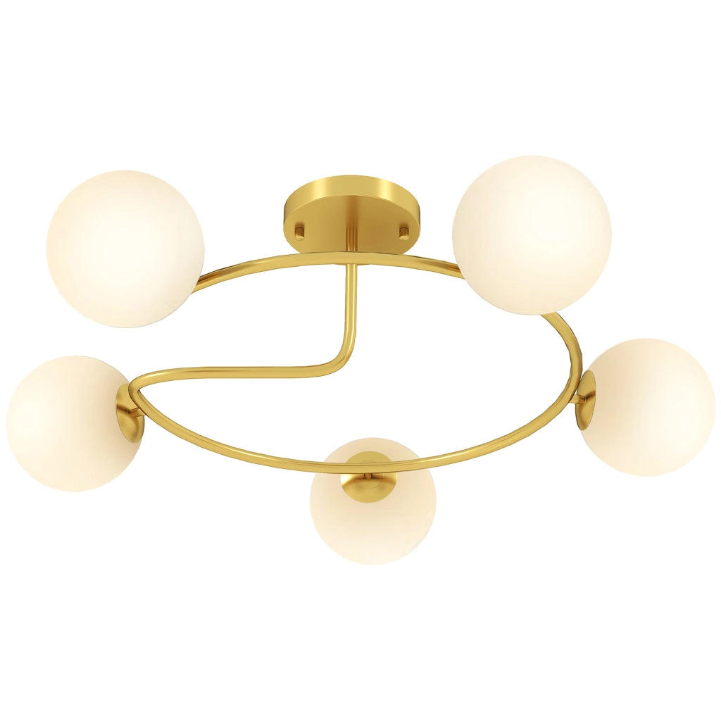 Lampadario a 5 luci ¨C Minimal ¨C dorato e bianco