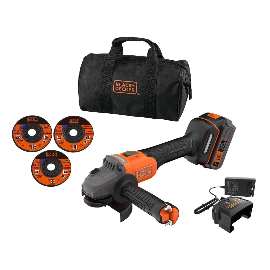 Smerigliatrice a batteria black & decker 115mm softstart bcg6l8f1s