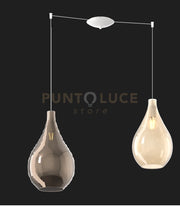 SOSPENSIONE BIANCO 2 LUCI SPOSTABILE VETRI (1 MEDIO AMBRA+1 GRANDE BRONZO) 1193BI-S2 S MIX-AB