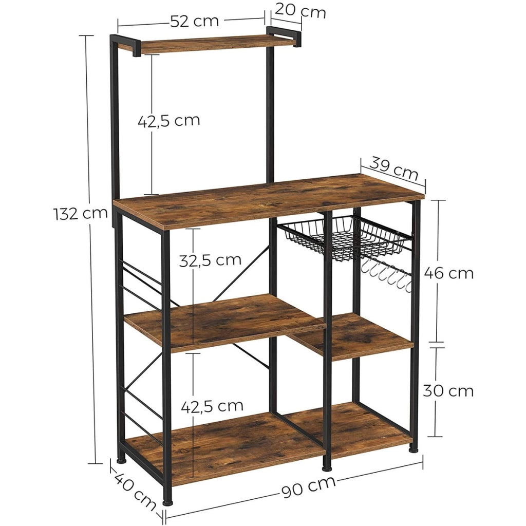 Scaffale cucina industriale alto con gancio e cassetto a rete 90x40x132 cm