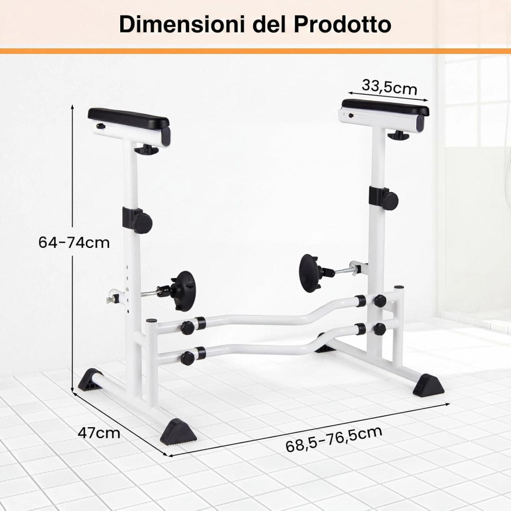 Ringhiera di Sicurezza per WC portata 136 kg, Barra Bagno Altezza e Larghezza Regolabili con Corrimano, Maniglione, Sedile Bagno Antiscivolo per Maggior Parte di WC per Anziani, Donne Incinte