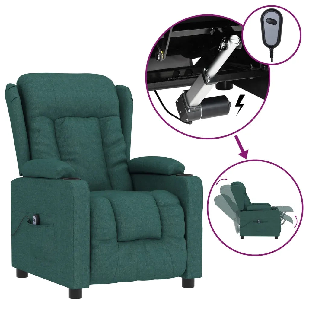 Poltrona | Sedia Relax Elettrica Reclinabile Verde Scuro in Tessuto