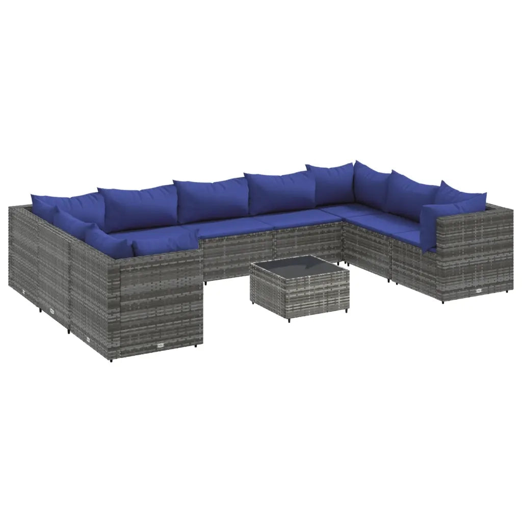 Set Divani da Giardino 10 pz con Cuscini in Polyrattan Grigio 3308279