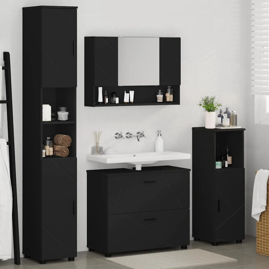 vidaXL Set di mobili per il bagno 4 pcs Nero 30 x 35 x 192 cm