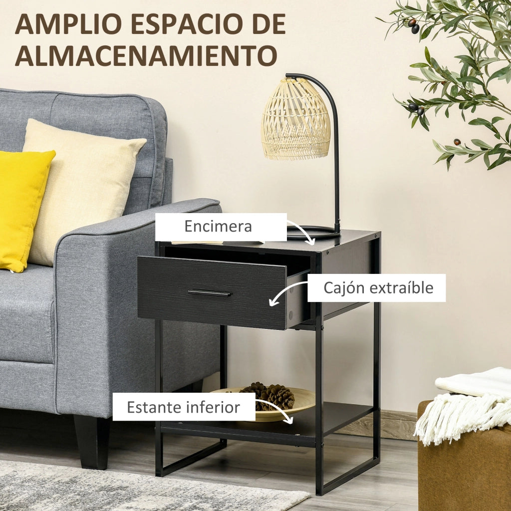 Comodino con cassetto e ripiano ¨C Zephmum ¨C 45x40x60 cm nero