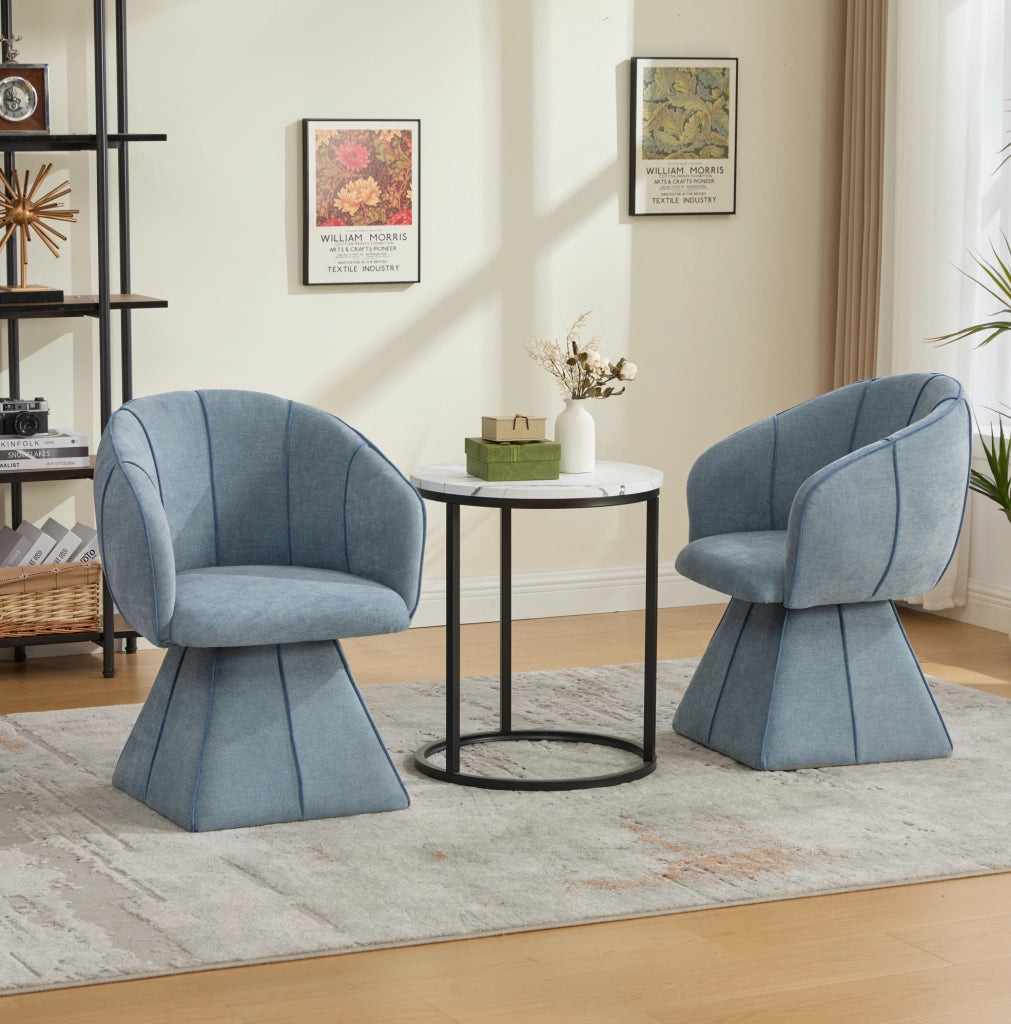 Poltrona girevole in ciniglia blu con schienale alto