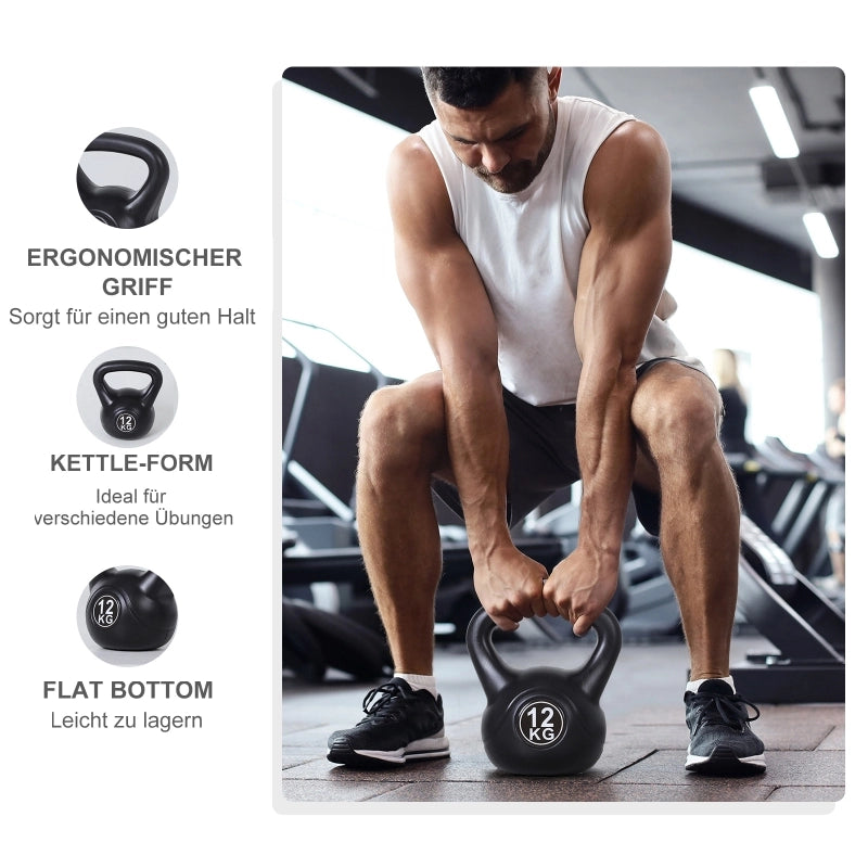 Kettlebell, bilanciere da 12 kg riempito di sabbia, per principianti, nero