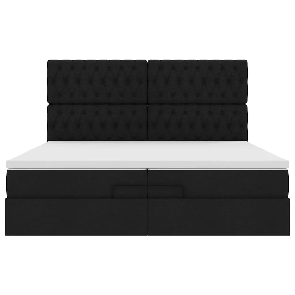 Struttura Letto Pouf con Materassi Nero 200x200 cm in Tessuto