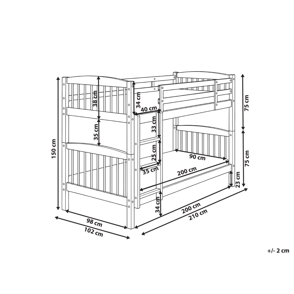 Letto a castello letto doppio in legno di pino scuro 90 x 200 per bambini cameretta