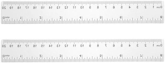 Set di Linee Metriche e Inch in Plastica Transparente da 20 cm - Set da 2 - Per Classe Scuola Casa Ufficio