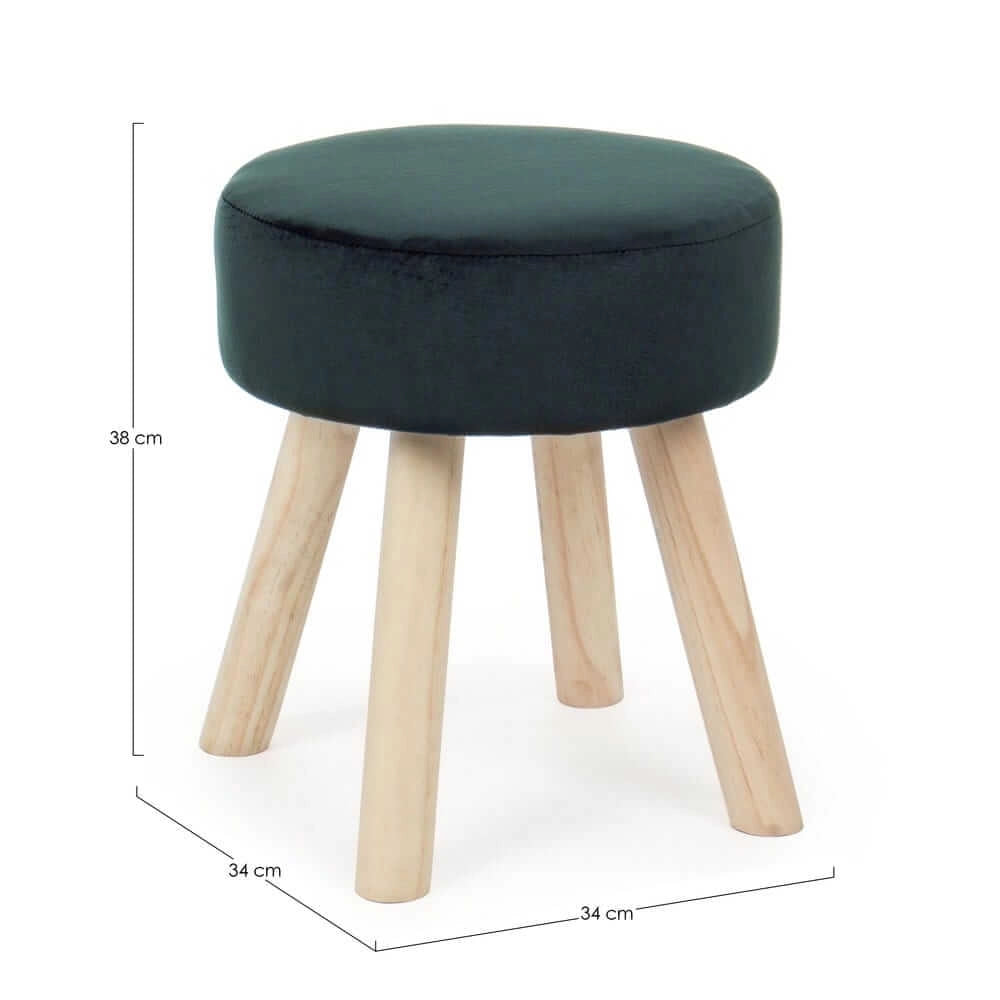 Set di 2 Sgabelli Rotondi in Velluto con Gambe in Legno - MIREILLE