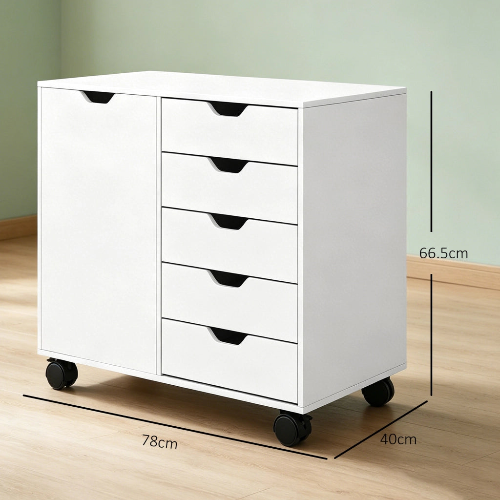 Cassettiera Mobile su Ruote ¨C Xylo ¨C 5 Cassetti Bianco con Ripiano Regolabile