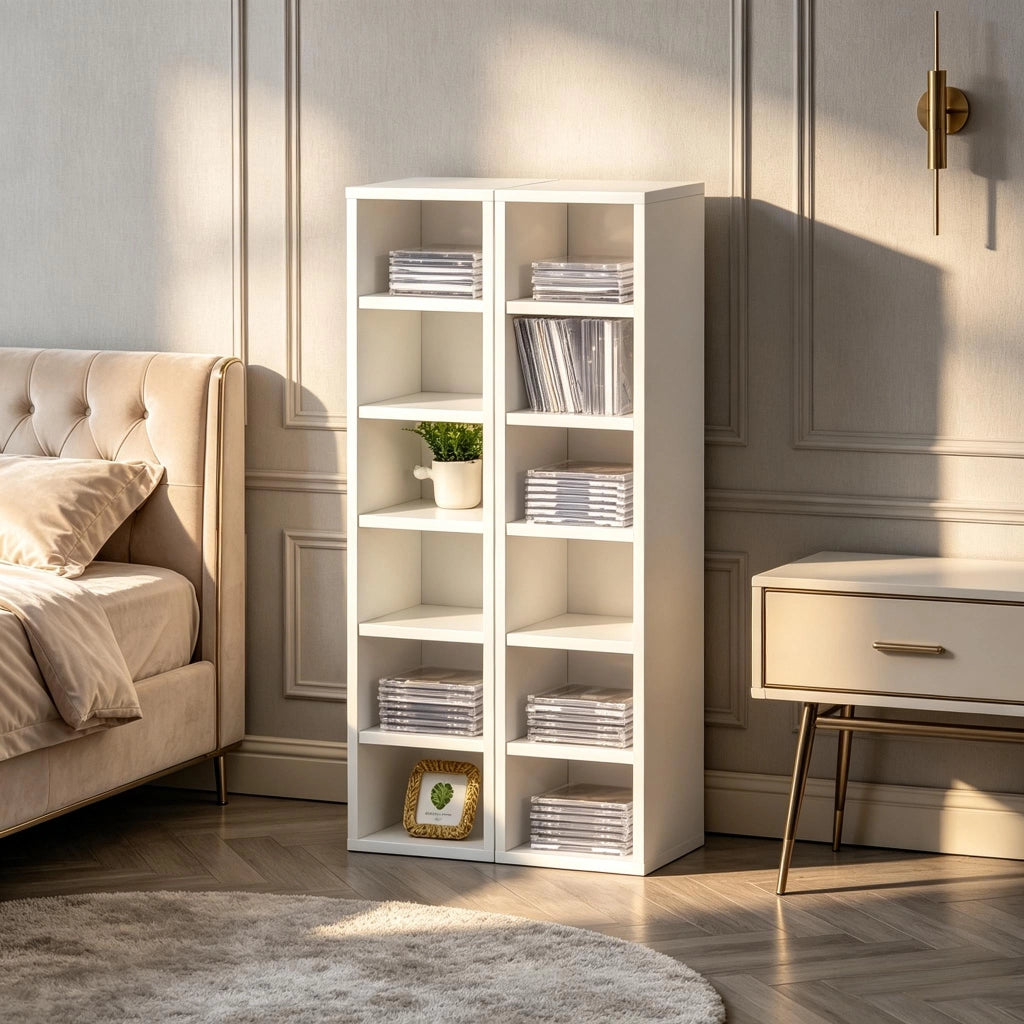 MOBILE PORTA CD Set da 2 21 x 19,2 x 88,3 cm Bianco MDF e Truciolare