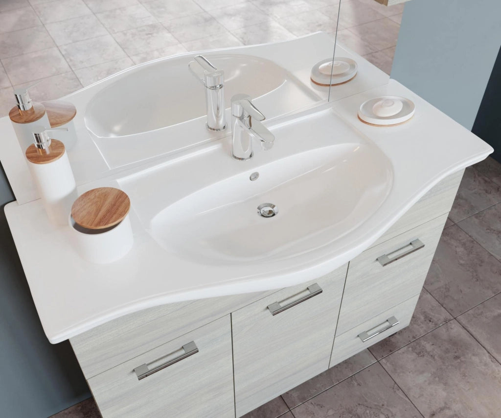 Composizione da bagno 3 ante da 105cm con lavabo e specchiera con pensile e luci a led