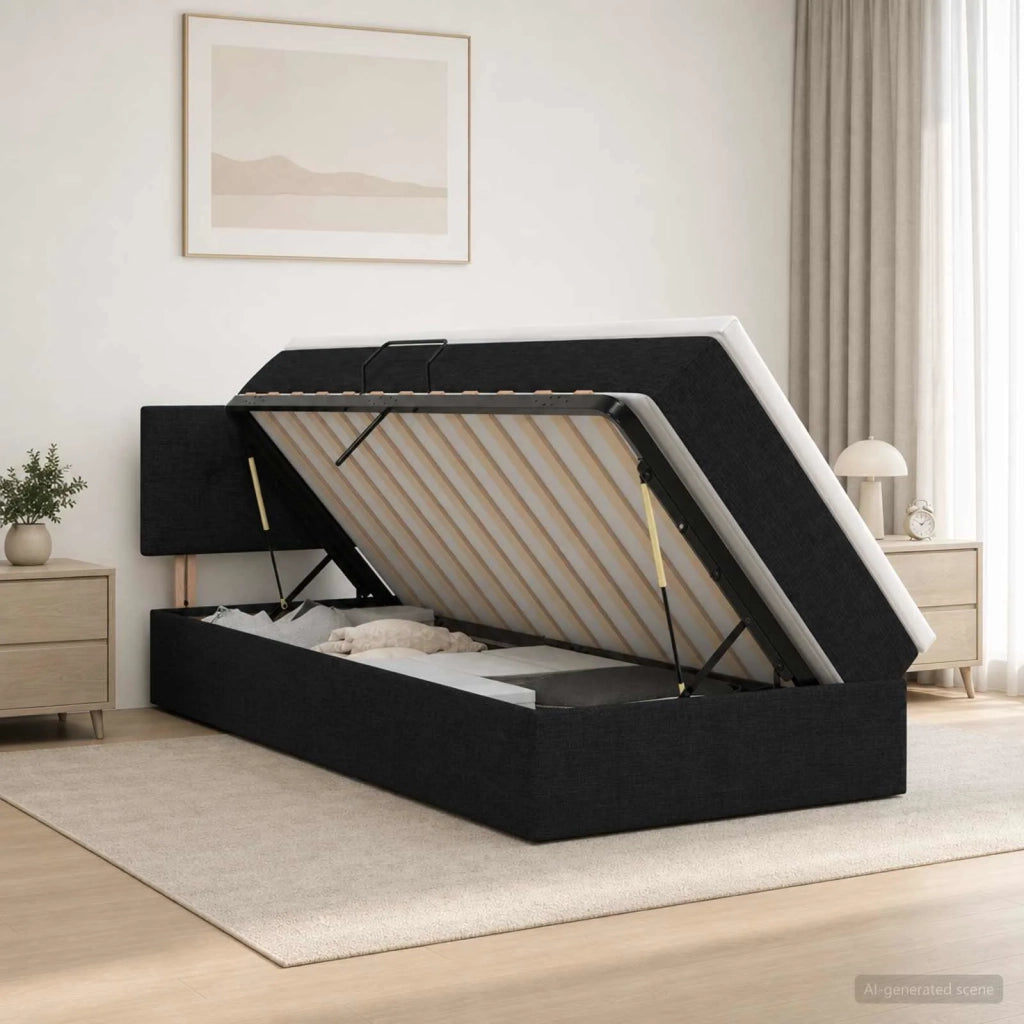 Letto con contenitore LED e materasso Nero 100 x 200 cm Tessuto 3459044