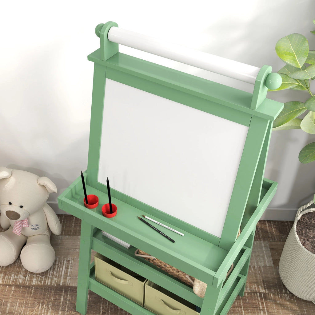 Tavolo da disegno bambini con rullo carta, lavagna bianca e gessetti ¨C zephmum ¨C verde