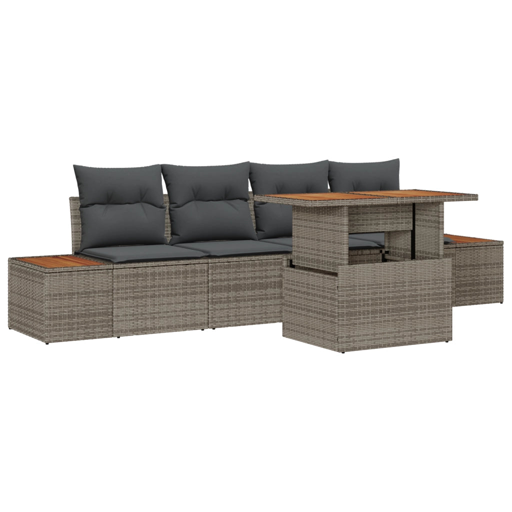 Set Divano Giardino 5 Pezzi con Cuscini Grigi Rattan Polietilena