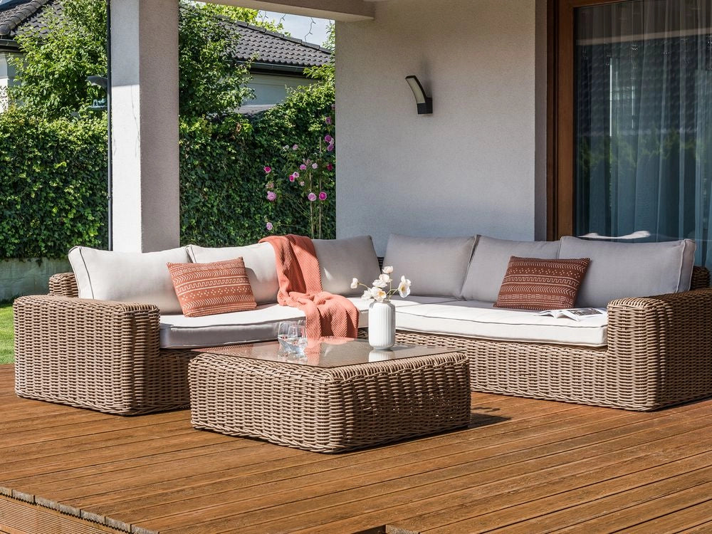 Set di copricuscini per esterni Beige Tessuto Divano Seduta Schienale Lato Federe