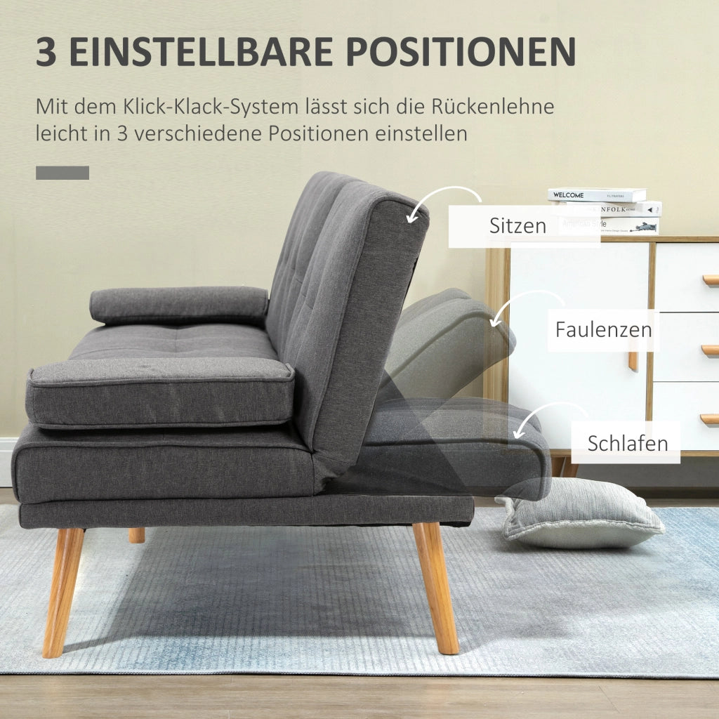 Divano letto 3 posti in tessuto grigio ¨C Zephmum ¨C 2 cuscini